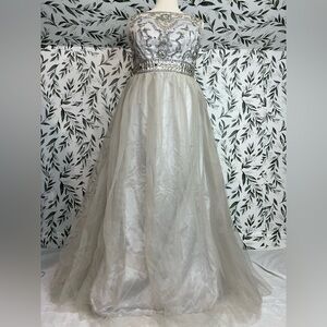 Ivory Beaded Rhinestone Tulle Sweetheart Wedding Prom Pageant Dress Sz XL (18)